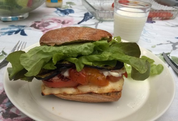 halloumi and eggplant burger home BBQ summer house