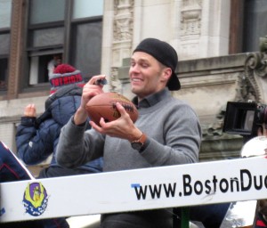 Tom Brady #12 close up at Patriots' Victory Parade 2017 Super Bowl LI champions